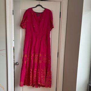 Pink Floral Eyelet Maxi Dress